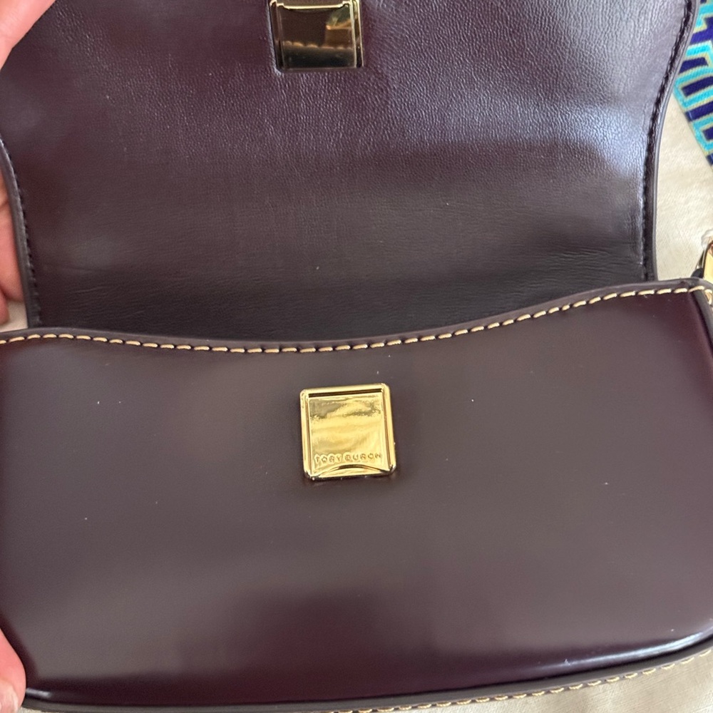 Tory Burch Britten Smooth Mini Top Handle In Tempranillo 153726 NWT - Picture 5 of 7
